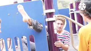 Xander Beckett - Brett Foot And Sock Stuck In Climbing Frame